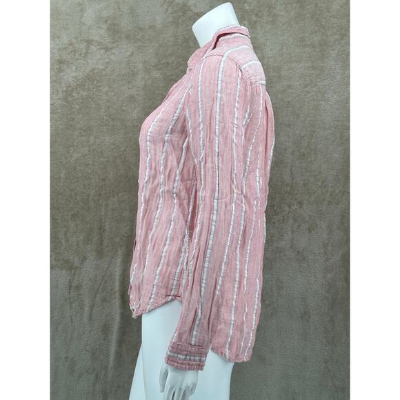 Xirena Top Womens‎ XS Pink Stripe Button Up Sheer Long Sleeves Cotton Oversized - Picture 4 of 8